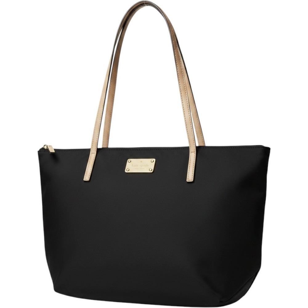 Kate Spade New York Black Nylon Tote Bag Tan Leather Trim Pink Lining PXRU2270